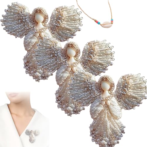 Handmade Pearl Angel Brooch, Elegant Angel Wing Jewelry Pin for Women, Women's Fashion Jewelry, Pearl Embellishment, Spiritual Keepsake Gift for Daily Wear, Versatile Styling (3*Pcs) von XIANGSHI