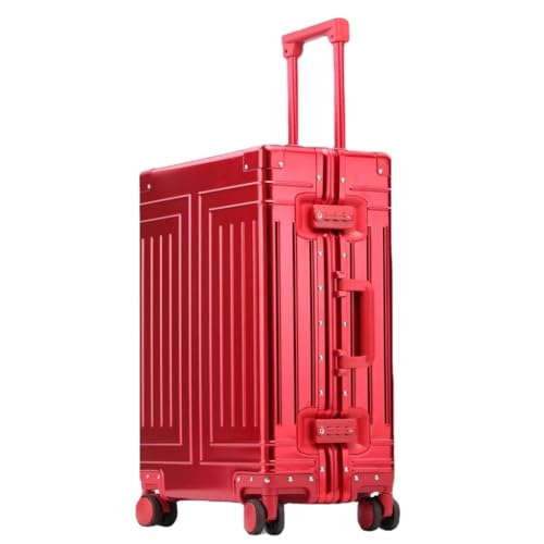 XIANGUOLL Reisekoffer Vollaluminium-Koffer Aus Magnesiumlegierung, Trolley-Koffer for Herren, Universal-Rad-Koffer, Tasche, Passwort-Boarding-Koffer Trolley (Color : Red, Size : 29in) von XIANGUOLL
