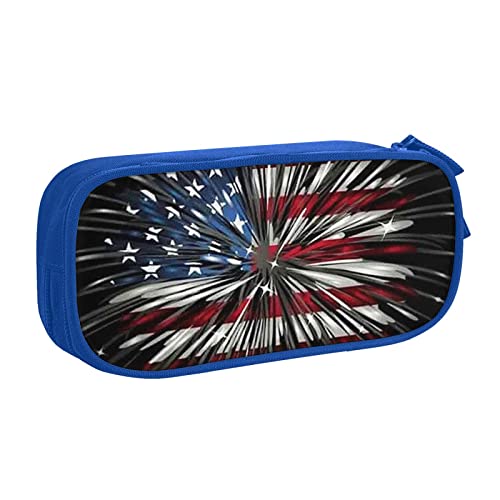 XIANHZIQ Großes Federmäppchen für Jungen und Mädchen, Amerikanische Flagge, Feuerwerk, Federmäppchen mit großen Fächern für Schule, Schreibwaren, Büro und Reisen, Schwarz, blau, Einheitsgröße, von XIANHZIQ