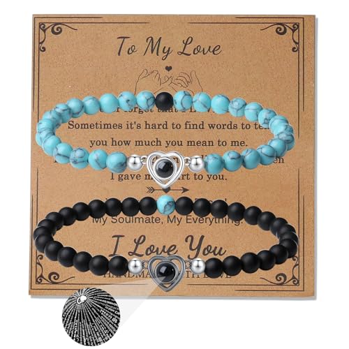 XIANNVXI 2 Stück Matching Pärchen Armband Damen Herren Partner Armbänder Kristalle Naturstein Stretch Couple Geschenk für Frauen Männer (Lava Rock & GrüN TüRkis) von XIANNVXI