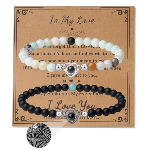 XIANNVXI 2 Stück Matching Partner Armbänder Kristalle Naturstein Stretch Pärchen Armband Couple Bracelets Schmuck Geschenk für Damen Herren (Lava Rock & Amazonite) von XIANNVXI