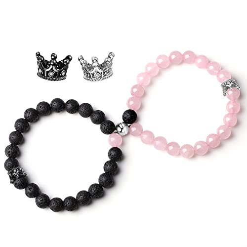 XIANNVXI 2Pcs Partnerarmbänder Paar Armbänder Partner Pärchen Armband Matching Couple Bracelets Naturstein Stretch Armband Valentinstag Geschenke für Frauen Männer（Lava Rock & Rosenquarz） von XIANNVXI
