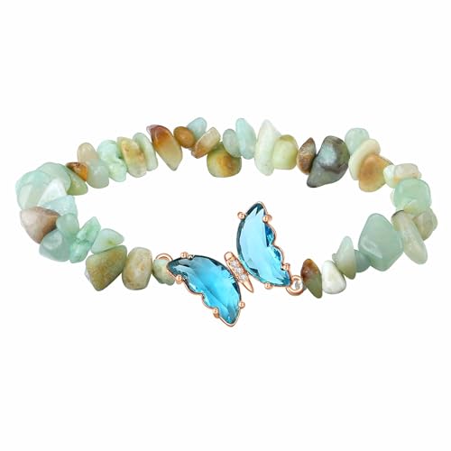 XIANNVXI Amazonit Armband Damen Schmetterlinge Armband Grüner Armbänder Amazonit Stein Armbänder Schmetterling Deko Geburtstag Schmuck Geschenke für Frauen von XIANNVXI