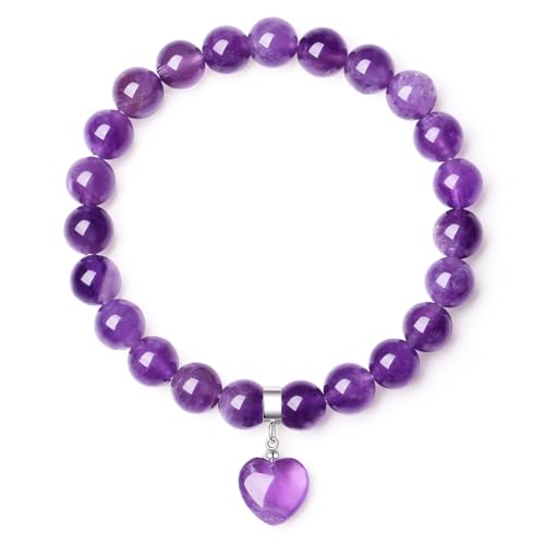 XIANNVXI Amethyst Armband Damen Herz Armband 8mm Perlen Lila Armbänder Heilsteine Stein Edelstein Glücksarmband Weihnachtsgeschenke für Freundin Mama Geschenke von XIANNVXI