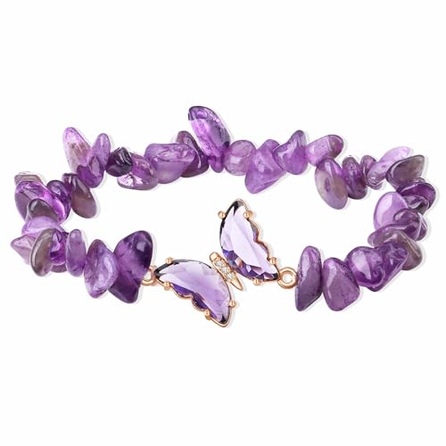 XIANNVXI Amethyst Armband Damen Schmetterlinge Armband Lila Armbänder Amethyst Stein Armbänder Schmetterling Deko Geburtstag Schmuck Geschenke für Frauen von XIANNVXI