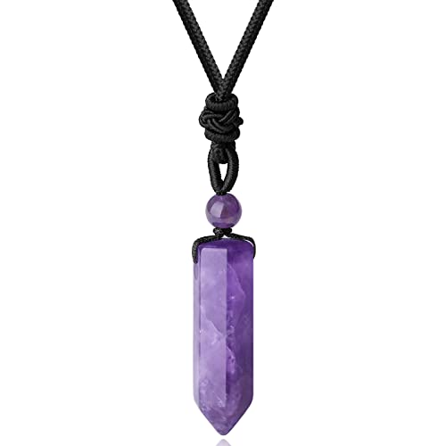 XIANNVXI Amethyst Kristalle Kette Herren Damen Heilung Kristall Anhänger Sechseckiger Punkt Anhänger Ketten Natürliche Edelsteine Verstellbares Seil Reiki Schmuck Halskette Geschenke Papa Mama von XIANNVXI