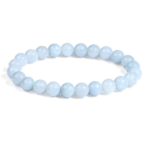XIANNVXI Aquamarin Armband 8mm Perlen Blau Perlenarmband Kristalle Armband Echte Aquamarin Steine Armbänder Damen Geschenk für Mama von XIANNVXI