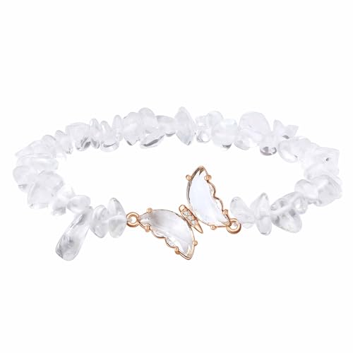 XIANNVXI Bergkristall Armband Damen Schmetterlinge Armband Quarz Armbänder Kristalle Bergkristall Steine Armbänder Schmetterling Deko Geburtstag Schmuck Geschenke für Frauen von XIANNVXI