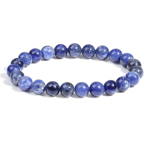 XIANNVXI Blauer Sodalith Armband 8mm Perlen Blau Perlenarmband Kristalle Armband Echte Sodalith Steine Armbänder Damen Geschenk für Mama von XIANNVXI