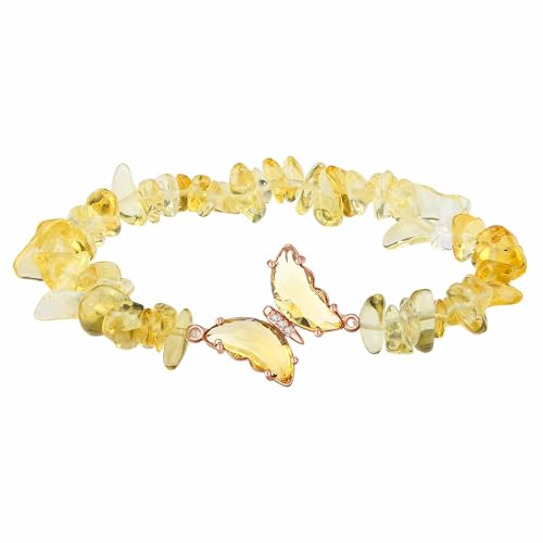 XIANNVXI Citrin Armband Damen Schmetterlinge Armband Gelb Armbänder Citrin Stein Armbänder Schmetterling Deko Geburtstag Schmuck Geschenke für Frauen von XIANNVXI