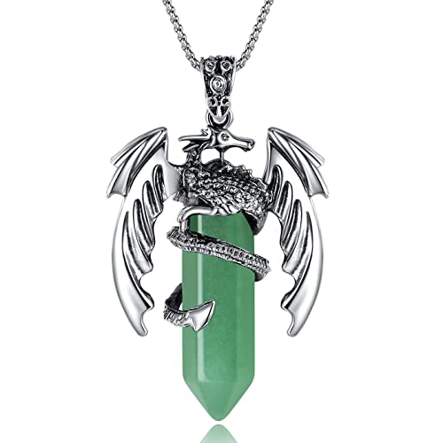 XIANNVXI Drachen Kette Herren Kristalle ketten für Herren Anhänger Sechseckiger Silber Edelsteine Herren Halsketten Schmuck Halskette zum Vatertag Geschenke Papa（Grün Aventurin） von XIANNVXI