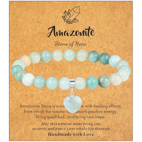 XIANNVXI Herz Armband Damen Amazonit Stein Armband Heilsteine Armband 8mm Perlen Edelstein Armbänder Glücksarmband Schmuck Mama Geburtstagsgeschenk für Frauen von XIANNVXI