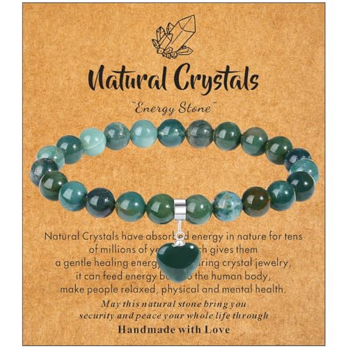 XIANNVXI Herz Armband Damen Aquatic Agate Stein Armband Heilsteine Armband 8mm Perlen Edelstein Armbänder Glücksarmband Schmuck Mama Geburtstagsgeschenk für Frauen von XIANNVXI