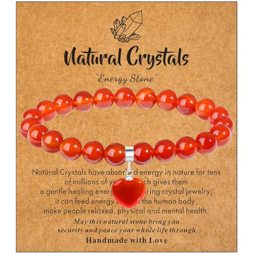 XIANNVXI Herz Armband Damen Karneol Stein Armband Heilsteine Armband 8mm Perlen Edelstein Armbänder Glücksarmband Schmuck Mama Geburtstagsgeschenk für Frauen von XIANNVXI