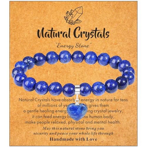 XIANNVXI Herz Armband Damen Lapislazuli Stein Armband Heilsteine Armband 8mm Perlen Edelstein Armbänder Glücksarmband Schmuck Geburtstagsgeschenk für Freundin von XIANNVXI