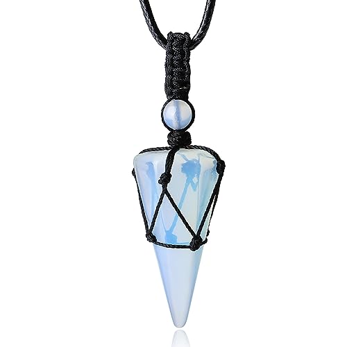 XIANNVXI Kette Herren Opal Kristalle Halskette Damen Einstellbare Schwarzes Lederseil Sechseckiger Anhänger Ketten Polierte Quarz Heilung Steine Schmuck von XIANNVXI