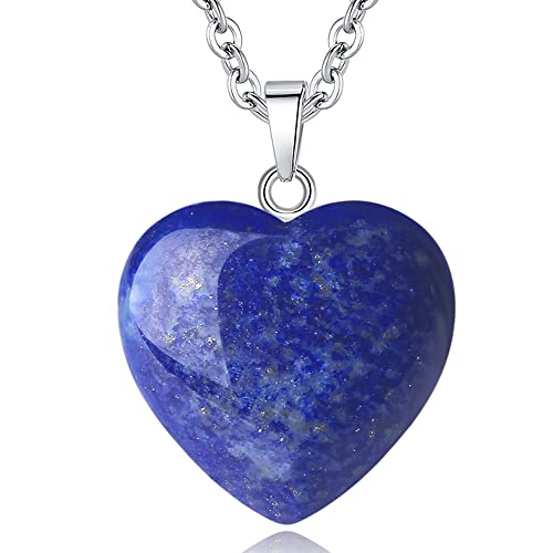 XIANNVXI Kristalle Lapislazuli Kette Liebe Herz Stein Lapislazuli Anhänger Halskette Damen Silber Heilung Kristall Heilstein Edelsteine Reiki Schmuck Frauen Anhänger Geschenk am Valentinstag von XIANNVXI