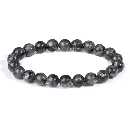 XIANNVXI Labradorit Armband 8mm Perlen Schwarz Perlenarmband Kristalle Armband Echte Labradorit Stein Armbänder Damen Geschenk für Mama von XIANNVXI