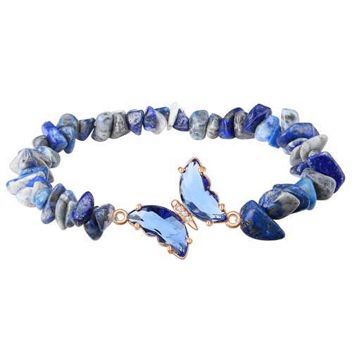 XIANNVXI Lapislazuli Armband Damen Schmetterlinge Armband Blau Armbänder Lapislazuli Stein Armbänder Schmetterling Deko Geburtstag Schmuck Geschenke für Frauen von XIANNVXI