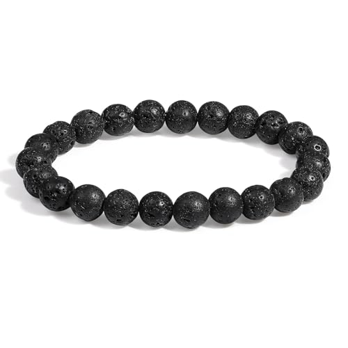 XIANNVXI Lavastein Armband 8mm Perlen Schwarz Perlenarmband Kristalle Armband Echte Vulkanstein Stein Armbänder Damen Geschenk für Mama von XIANNVXI