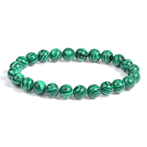 XIANNVXI Malachit Armband 8mm Perlen Grüner Perlenarmband Kristalle Armband Echte Malachit Steine Armbänder Damen Geschenk für Mama von XIANNVXI