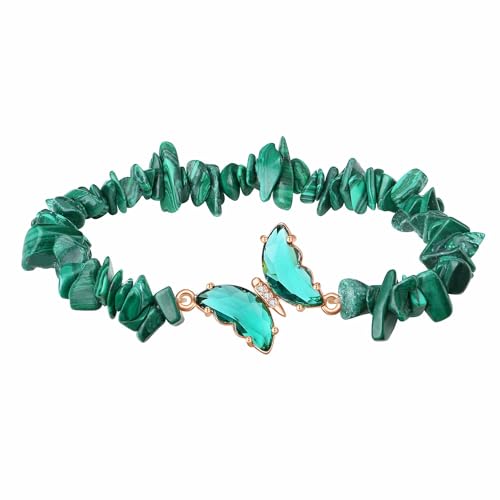 XIANNVXI Malachit Armband Damen Schmetterlinge Armband Grüner Armbänder Grün Malachit Stein Armbänder Schmetterling Deko Geburtstag Schmuck Geschenke für Frauen von XIANNVXI