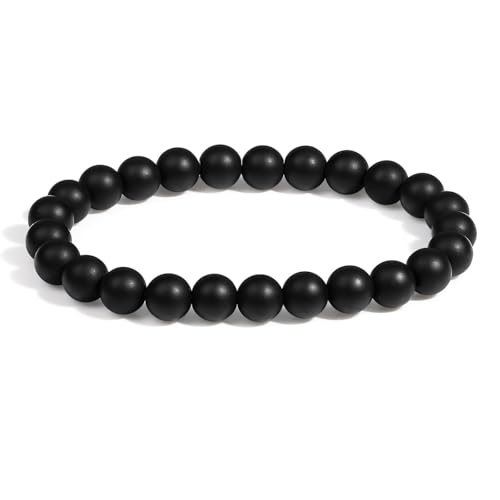 XIANNVXI Mattierter Obsidian Armband 8mm Perlen Schwarz Perlenarmband Kristalle Armband Echte Mattierter Stein Armbänder Damen Geschenk für Mama von XIANNVXI