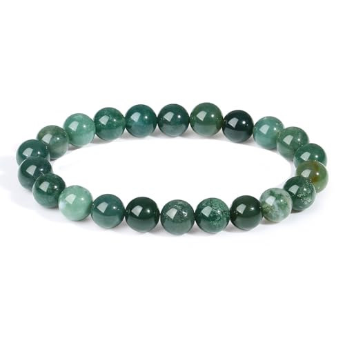 XIANNVXI Moosachat Armband 8mm Perlen Grüner Perlenarmband Kristalle Armband Echte Moosachat Stein Armbänder Damen Geschenk für Mama von XIANNVXI