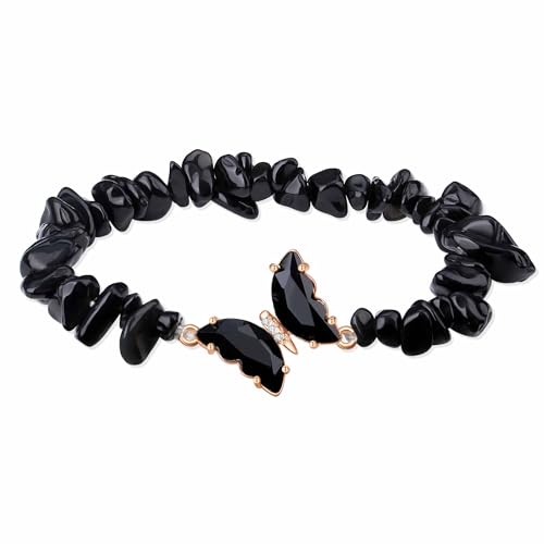 XIANNVXI Obsidian Armband Damen Schmetterlinge Armband Schwarz Armbänder Obsidian Stein Armbänder Schmetterling Deko Geburtstag Schmuck Geschenke für Frauen von XIANNVXI