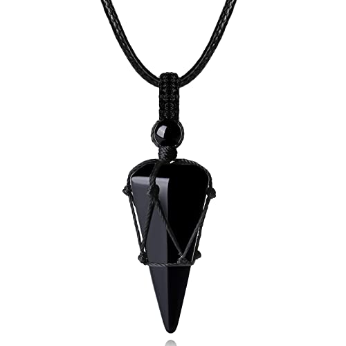 XIANNVXI Obsidian Kette Herren Sechseckiger Kristalle Anhänger Ketten Polierte Edelsteine Einstellbare Schwarzes Lederseil Reiki Heilung Steine Halskette Damen Schmuck Papa Geschenke für Männer von XIANNVXI