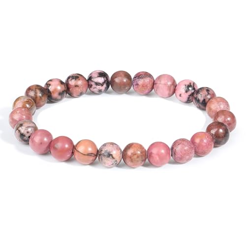 XIANNVXI Rhodonit Armband 8mm Perlen Perlenarmband Kristalle Armband Echte Rhodonit Stein Armbänder Damen Geschenk für Mama von XIANNVXI