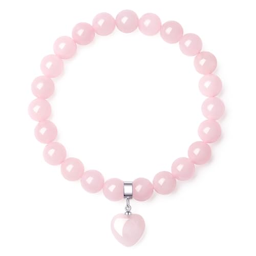XIANNVXI Herz Rosenquarz Armband Damen Herz Perlen 8mm Rosenquarz Stein Armband Heilsteine Rosa Edelstein Armbänder Glücksarmband Valentinstag Schmuck Freundin Geschenke von XIANNVXI