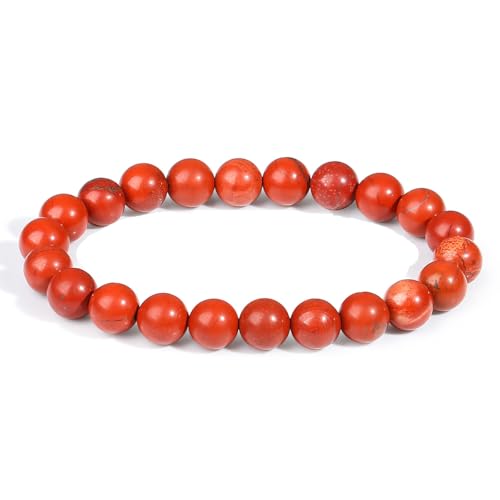 XIANNVXI Roter Jaspis Armband 8mm Perlen Rot Perlenarmband Kristalle Armband Echte Roter Stein Armbänder Damen Geschenk für Mama von XIANNVXI
