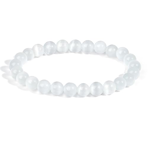 XIANNVXI Selenit Armband 8mm Perlen Perlenarmband Kristalle Armband Echte Selenit Stein Armbänder Damen Geschenk für Mama von XIANNVXI