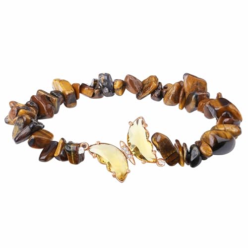 XIANNVXI Tigerauge Armband Damen Schmetterlinge Armband Braun Armbänder Tigerauge Stein Armbänder Schmetterling Deko Geburtstag Schmuck Geschenke für Frauen von XIANNVXI