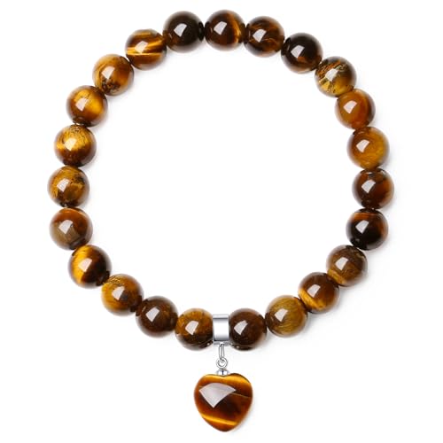 XIANNVXI Tigerauge Armband Damen Tigerauge Herz Stein Armband Heilsteine 8mm Perlen Love Edelstein Armbänder Glücksarmband Schmuck Geburtstagsgeschenk für Frauen von XIANNVXI