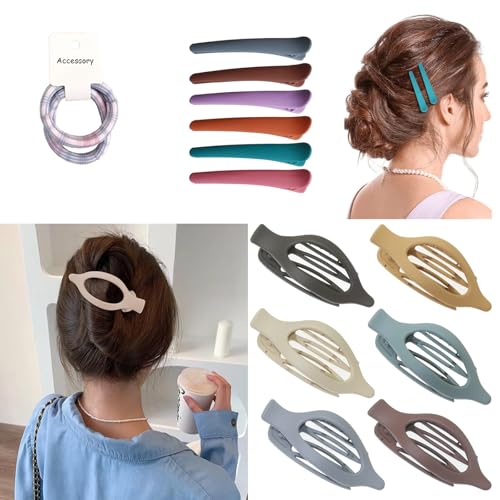 XIANRENDG 14 Haarspangen für Damen, Haar-Accessoires, 6 Krokodilklemmen für dickes Haar, 6 Accessoires für dünnes Haar, 2 elastische Haargummis (grau) von XIANRENDG