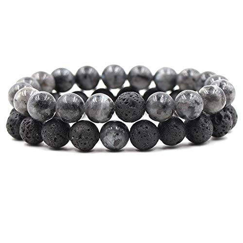 Naturstein-Perlen-Armband – 2 Stück/Set 10 Mm Schwarzes Vulkanstein-Armband Für Frauen Männer Naturstein-Perlen Yoga-Armband Abstandsarmbänder Charm-Paar-Schmuck-Geschenk, Wie Abgebildet, Elasti von XIANRENGE