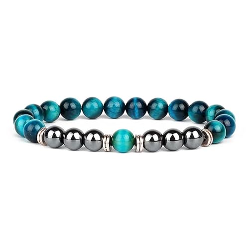 XIANRENGE Naturstein-Perlen-Armbänder Für Frauen Tigerauge Obsidian-Perlen-Armbänder Männer Handgemachte Naturstein-Paar-Armbänder Schmuck-Geschenke,Blau,23Cm von XIANRENGE