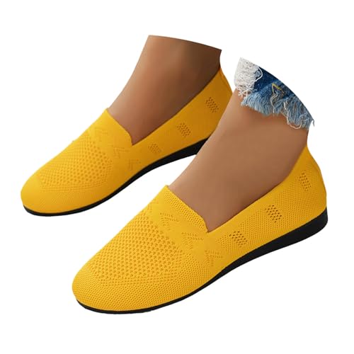 Ballerinas Damen Slip On Strick Schuhe Mittelalter Mokassins Sommerschuhe Gymnastikschuhe Sneaker Elegant Loafer Tanzschuhe Mesh Stoffschuhe Geschlossene Halbschuhe (Gelb, 41) von XIANUOJI