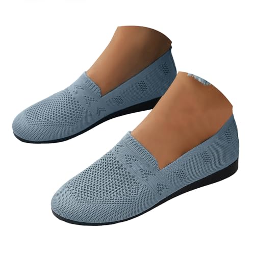Ballerinas Damen Slip On Strick Schuhe Mittelalter Mokassins Sommerschuhe Gymnastikschuhe Sneaker Elegant Loafer Tanzschuhe Mesh Stoffschuhe Geschlossene Halbschuhe (Helles Blau, 42) von XIANUOJI