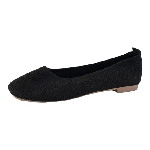 Ballerinas Damen Slip On Strick Schuhe Mittelalter Mokassins Sommerschuhe Gymnastikschuhe Sneaker Elegant Loafer Tanzschuhe Mesh Stoffschuhe Geschlossene Halbschuhe (Schwarz, 40) von XIANUOJI