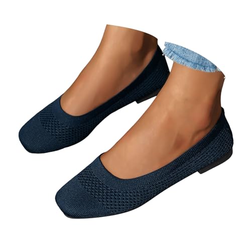 Ballerinas Damen Slip On Strick Schuhe Sandalen Bequeme Atmungsaktive Balerinaschuhe Leichte Sommerschuhe Frauen Sneaker Elegant Tanzschuhe Flache Mesh Stoffschuhe Geschlossene Halbschuhe (43) von XIANUOJI