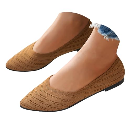 XIANUOJI Ballerinas Damen Flache Atmungsaktive Schuhe Knit Kleid Runde Zehe Loafer Slip On Walking Ballerina Sommerschuhe Niedriger Weich (38) von XIANUOJI