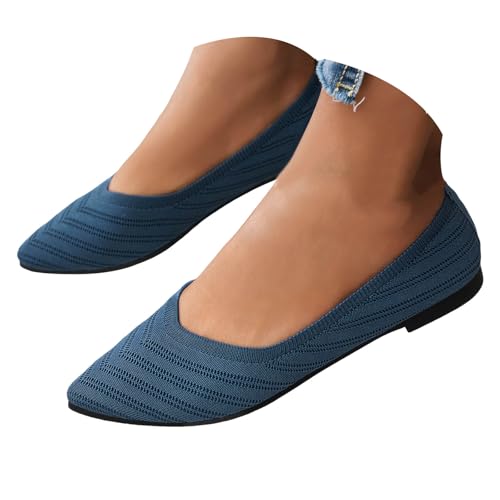 XIANUOJI Ballerinas Damen Flache Atmungsaktive Schuhe Knit Kleid Runde Zehe Loafer Slip On Walking Ballerina Sommerschuhe Niedriger Weich (41) von XIANUOJI