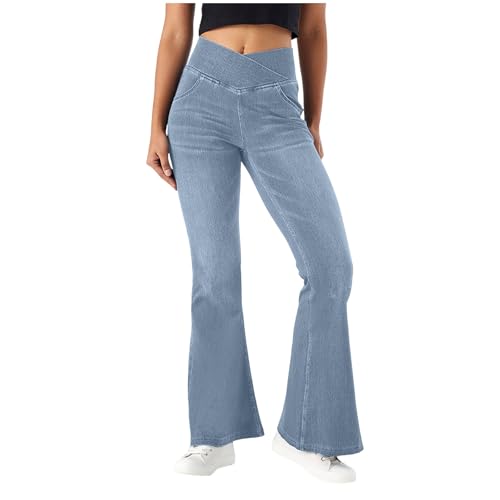 XIANUOJI Bootcut Jeans Damen, High Waist Stretch Jeggings Damen mit 4 Taschen Jeanshose zum Anziehen Schlaghose Jeans (Helles Blau, XS) von XIANUOJI