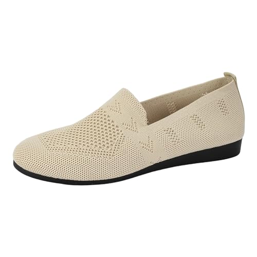 XIANUOJI Damen Mittelalter Flache - Sneakers Walking Slip on Weiche Loafer Gewebte Mesh Fußgewölbeunterstützung Gestrickte Leichte Loafers Orthopädische Turnschuhe Freizeitschuhe (Beige, 43) von XIANUOJI