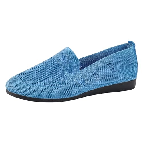 XIANUOJI Damen Mittelalter Flache - Sneakers Walking Slip on Weiche Loafer Gewebte Mesh Fußgewölbeunterstützung Gestrickte Leichte Loafers Orthopädische Turnschuhe Freizeitschuhe (Blau, 39) von XIANUOJI