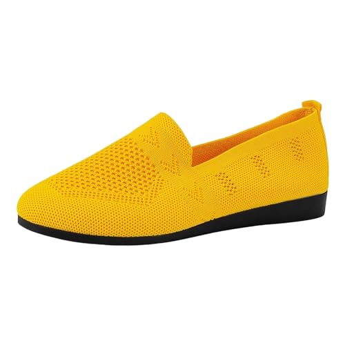 XIANUOJI Damen Mittelalter Flache - Sneakers Walking Slip on Weiche Loafer Gewebte Mesh Fußgewölbeunterstützung Gestrickte Leichte Loafers Orthopädische Turnschuhe Freizeitschuhe (Gelb, 43) von XIANUOJI