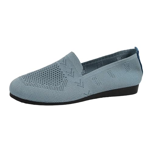 XIANUOJI Damen Mittelalter Flache - Sneakers Walking Slip on Weiche Loafer Gewebte Mesh Fußgewölbeunterstützung Gestrickte Leichte Loafers Orthopädische Turnschuhe Freizeitschuhe (Grau, 43) von XIANUOJI